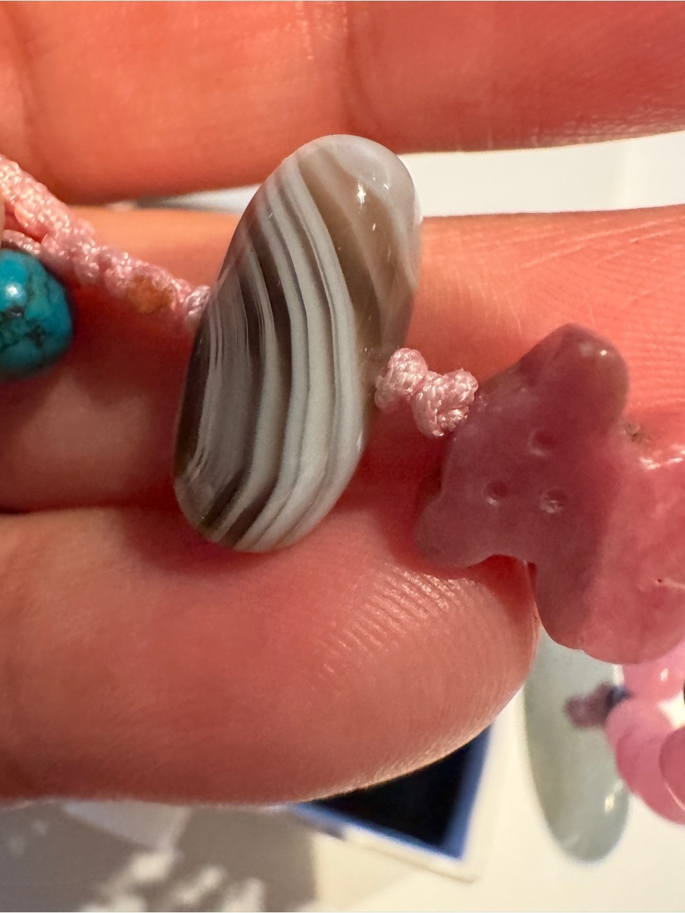 Jade & Rhodonite Beaded Keychain Charm - Picture 4 of 8